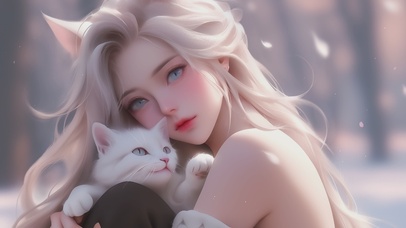 4k唯美白发猫耳少女