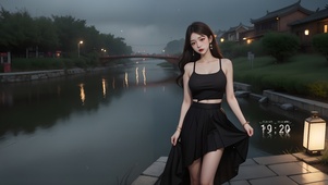 黑色吊带连衣裙女神