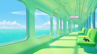 护眼治愈海上绿皮火车