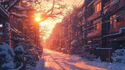 冬日黄昏城市静谧街道