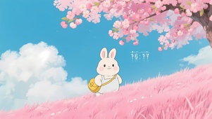 樱花山坡小兔