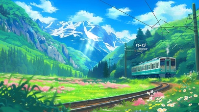 鸟鸣花香山谷列车