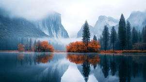 秋湖山影