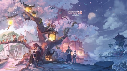 星空下的樱花树