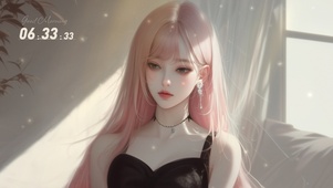 窗前的粉发少女