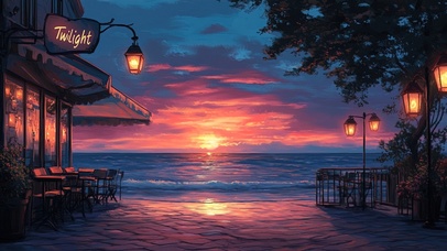 晚霞海景落日酒馆