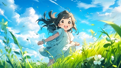 草地上奔跑的女孩