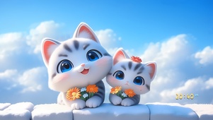 献花的猫咪