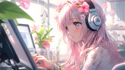 清纯粉发电竞女孩