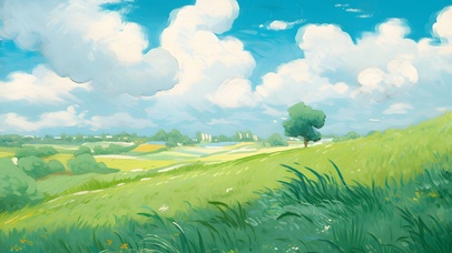 油画 宁静的草原