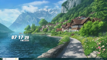 护眼白云树木河流桌面主题