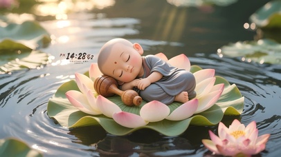 禅意睡莲小和尚