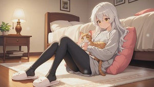 Anime Gir & Cat