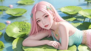 夏日荷塘女孩