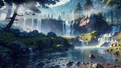 古风森林溪流瀑布