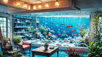 4K唯美治愈水族馆房间