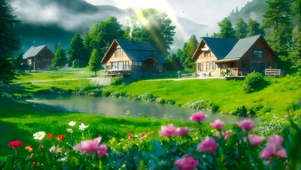 夏日青山绿水小屋
