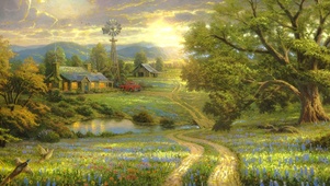 乡间生活房屋树花草