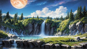 4K唯美动漫瀑布夜景