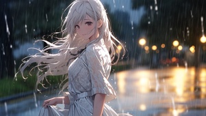 雨中银发少女