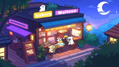 治愈线条可爱小狗夜晚面包店