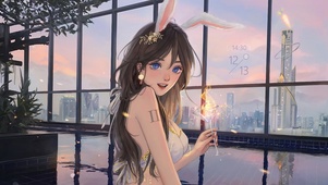 兔耳美女插画