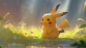 雨中的可爱皮卡丘