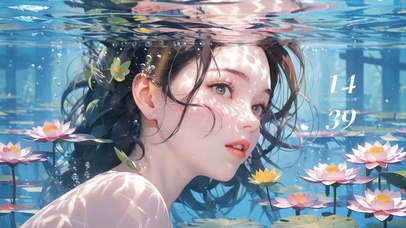 4k水下莲花女孩