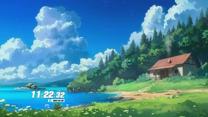 蓝天白云房屋绿景