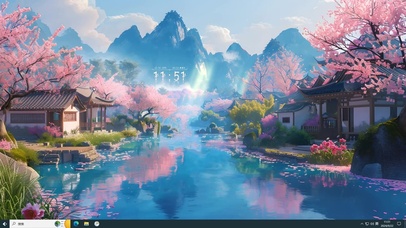 唯美樱花湖泊小镇