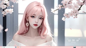 粉色系樱花树下粉发少女