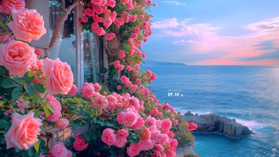 4K唯美浪漫治愈玫瑰海岸