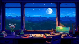 列车夜空森林