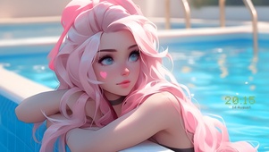 可爱泳池少女