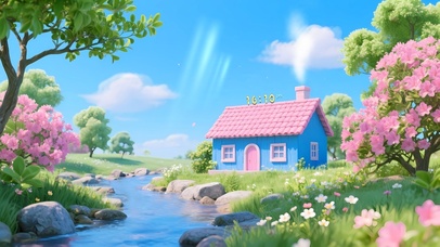 护眼治愈溪流小屋