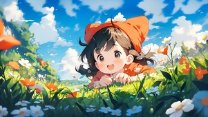 草地上的女孩