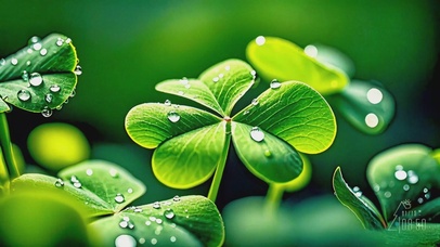 幸运草的阳光露珠