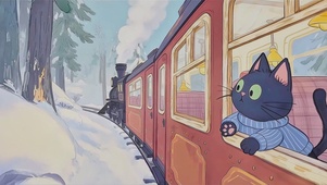 火车上的好奇小猫