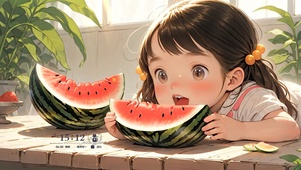 可爱的吃西瓜女孩