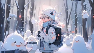 4k雪景女孩精灵