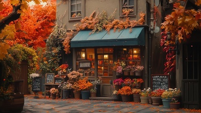 深秋街角温馨鲜花商店