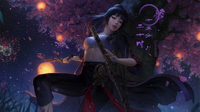 樱花树下武士女孩