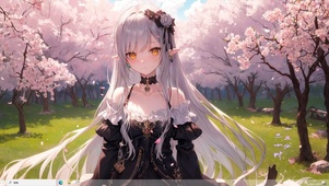 4k白毛樱花林精灵美少女