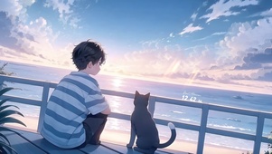 看夕阳的猫咪