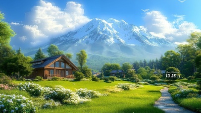 护眼清新山下房屋