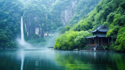 4K唯美高山瀑布湖景