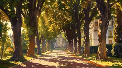 黄昏下的林荫大道