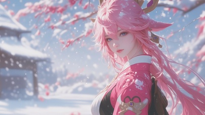 可爱雪中浪漫少女