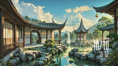 雨中的古风庭院