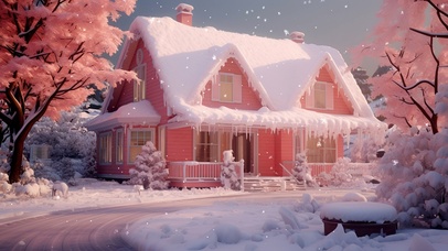 冬季梦幻粉色小屋